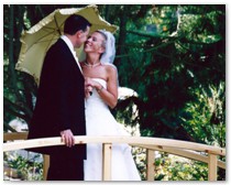 Wedding photos on ther 'Monet' style bridge
